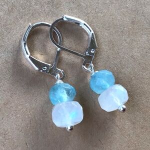 Super Fine Quality Genuine Moonstone Aquamarine Silver Earrings Sundance Charm